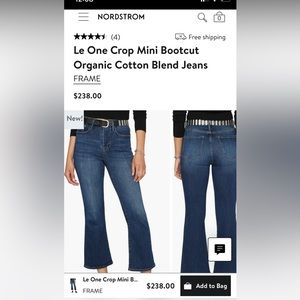 Frame Le One Crop Mini Bootcut Jeans. Hanbury. Size 1 fits 25, 26, 27, 28, & 29.